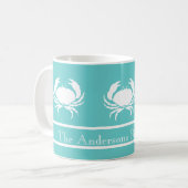 Nautisch ontwerp met witte krab op Blauwgroen blau Koffiemok (Voorkant links)