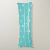 Nautisch ontwerp met witte krab op Blauwgroen blau Lichaamskussen (Voorkant Verticaal)