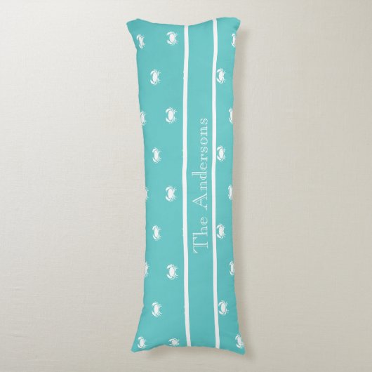 Nautisch ontwerp met witte krab op Blauwgroen blau Lichaamskussen (Voorkant Verticaal)