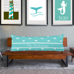Nautisch ontwerp met witte krab op Blauwgroen blau Lichaamskussen