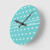 Nautisch ontwerp met witte krab op Blauwgroen blau Ronde Klok (Hoek)