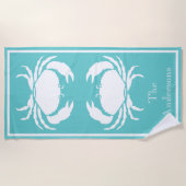 Nautisch ontwerp met witte krab op Blauwgroen blau Strandlaken (Voorkant)