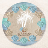 Nautisch ontwerp van elk hout met palmstructuur ronde kartonnen onderzetter (Voorkant)