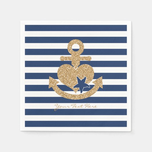 Nautisch papier servetten-Navy & Gold Servet (Voorkant)