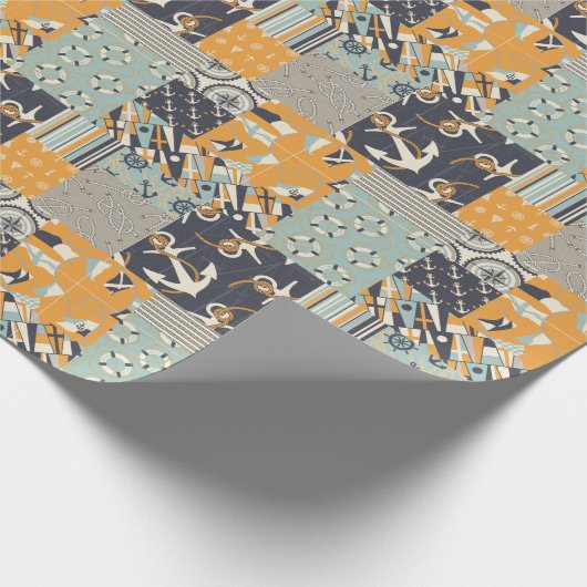 Nautisch patchwork cadeaupapier (Hoek)