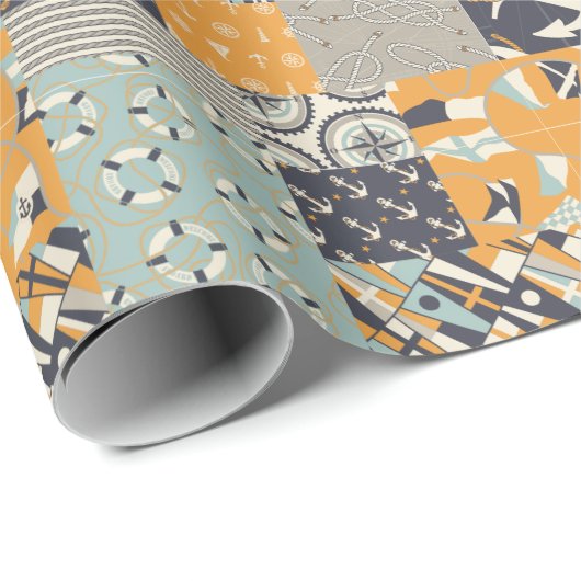 Nautisch patchwork cadeaupapier (Rol Hoek)