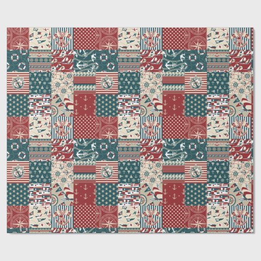 Nautisch patchwork cadeaupapier (Vlak)