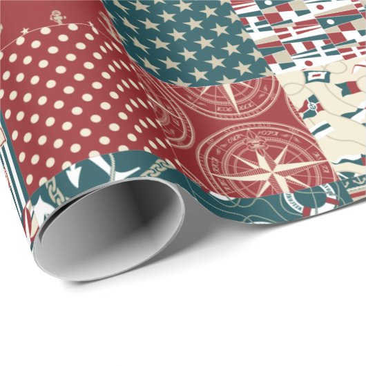 Nautisch patchwork cadeaupapier (Rol Hoek)