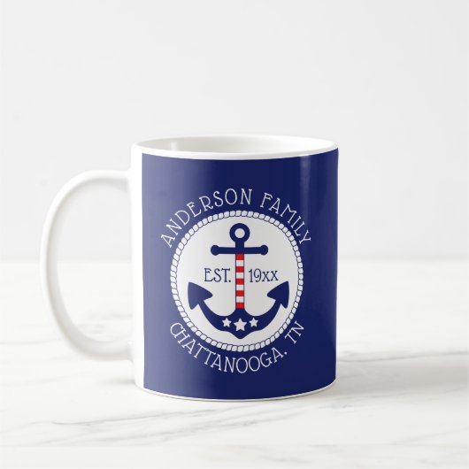 Nautisch Patriottisch Anker Familienaam Navy Blue Koffiemok (Links)
