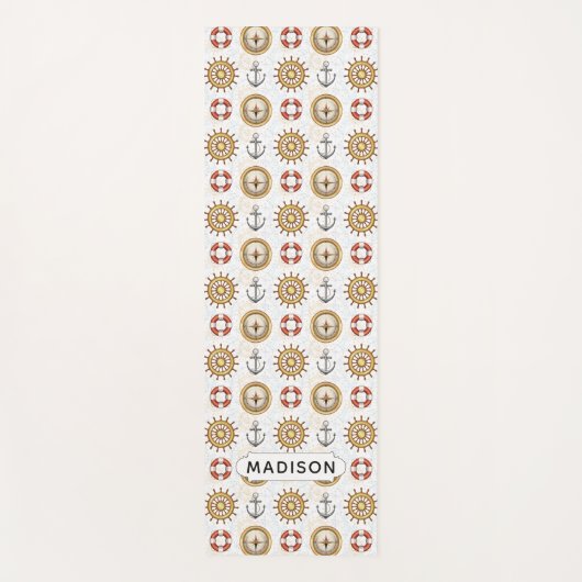 Nautisch Patroon aangepaste naam yoga mat (Voorkant)