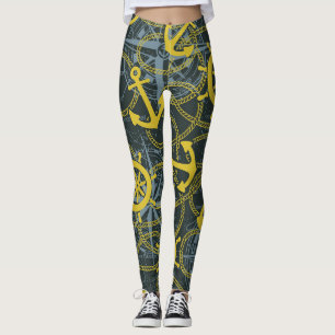 Nautisch  patroon, anker en kaart. leggings