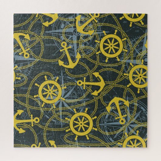 Nautisch  patroon, anker en kaart. legpuzzel (Verticaal)