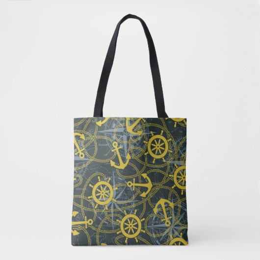 Nautisch  patroon, anker en kaart. tote bag (Voorkant)
