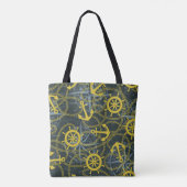 Nautisch  patroon, anker en kaart. tote bag (Achterkant)