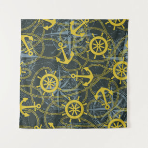 Nautisch  patroon, anker en kaart. wandkleed