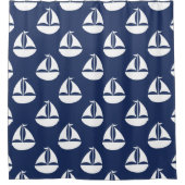 Nautisch Patroon Blauw Wit Zeilboot Douchegordijn (Voorkant)