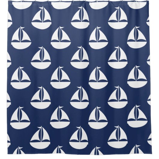 Nautisch Patroon Blauw Wit Zeilboot Douchegordijn (Voorkant)