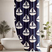 Nautisch Patroon Blauw Wit Zeilboot Douchegordijn