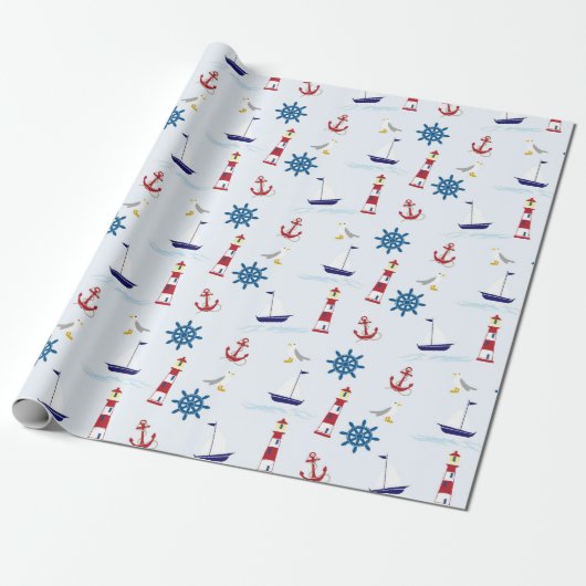 Nautisch patroon cadeaupapier (Uitgerold)