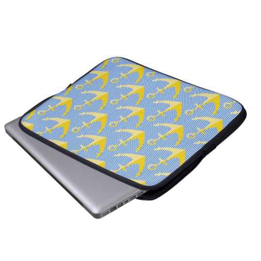 Nautisch patroon geel anker laptop hoesje laptop sleeve (Voorkant onderkant)