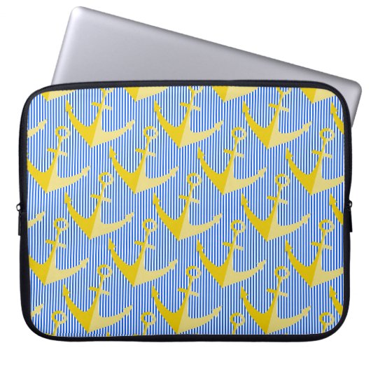 Nautisch patroon geel anker laptop hoesje laptop sleeve (Voorkant)