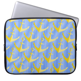 Nautisch patroon geel anker laptop hoesje sleeve