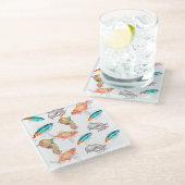 Nautisch patroon glazen onderzetter (Schuin)