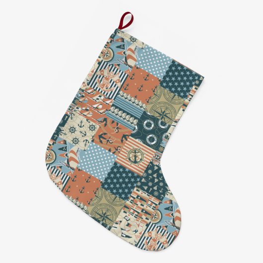 Nautisch patroon grote kerstsok (Voorkant (Hangend))