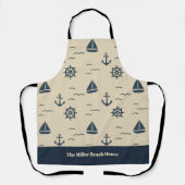 Nautisch patroon met Anker Zeilboot Kompas Schort (Voorkant)