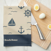 Nautisch patroon met Anker Zeilboot Kompas Theedoek (Quarter Fold)