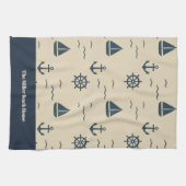 Nautisch patroon met Anker Zeilboot Kompas Theedoek (Horizontaal)