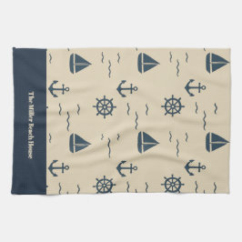 Nautisch patroon met Anker Zeilboot Kompas Theedoek