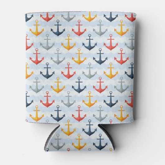 Nautisch patroon met ankers blikjeskoeler (Voorkant)