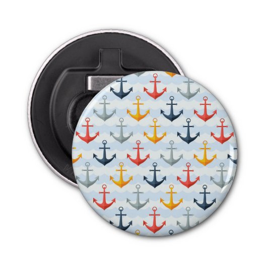 Nautisch patroon met ankers button flesopener (Voorkant)