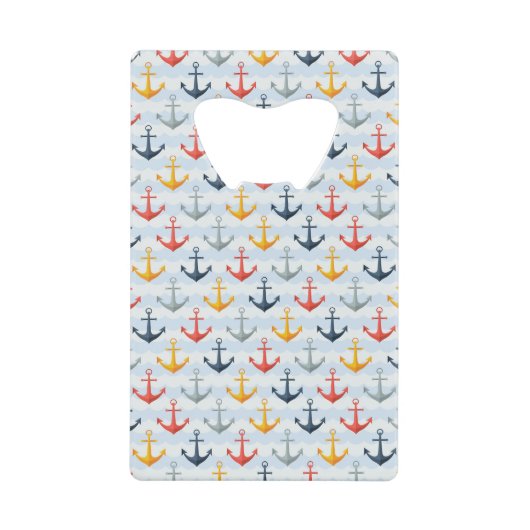 Nautisch patroon met ankers creditkaart flessenopener (Voorkant)