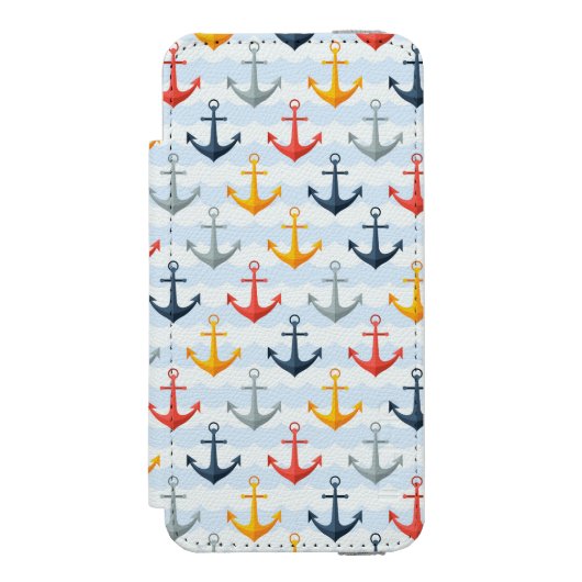 Nautisch patroon met ankers incipio iPhone portemonnee hoesje (Voorkant Agenda)