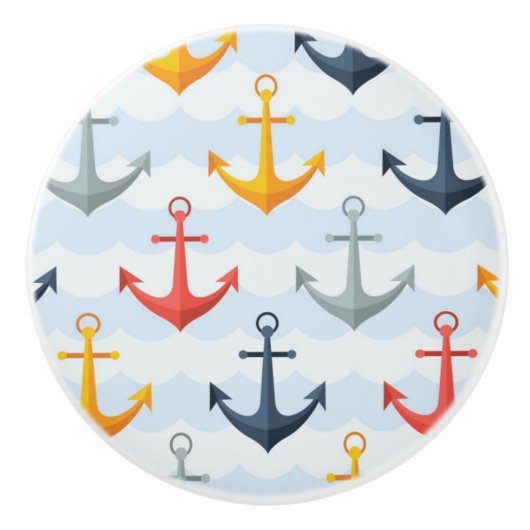 Nautisch patroon met ankers keramische knop (Voorkant)