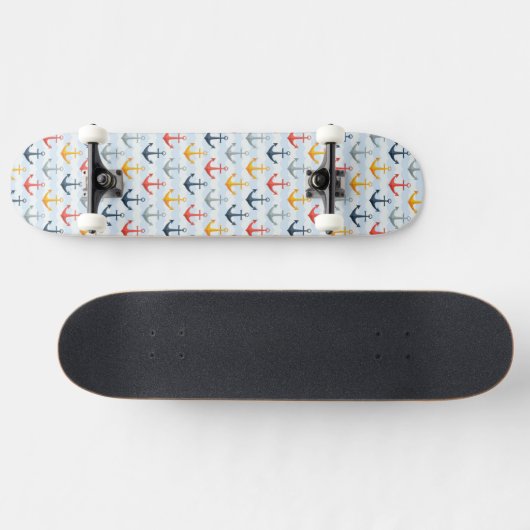 Nautisch patroon met ankers skateboard (Horizontaal)