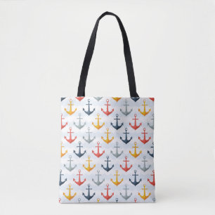 Nautisch patroon met ankers tote bag