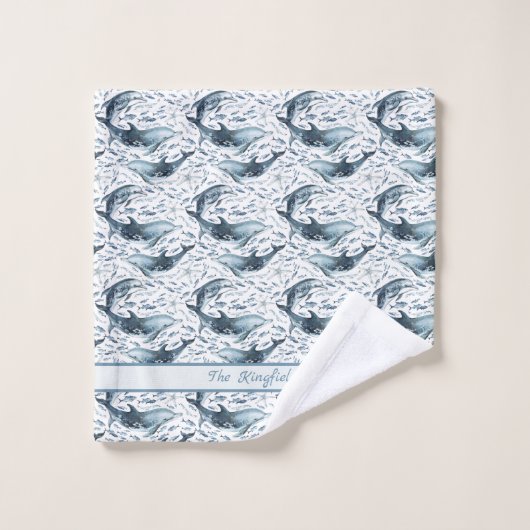 Nautisch patroon met dolfijnen en vissen bad handdoek (Wasdoekje)