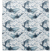 Nautisch patroon met dolfijnen en vissen douchegordijn (Voorkant)