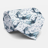 Nautisch patroon met dolfijnen en vissen stropdas (Opgerold)