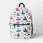 Nautisch patroon met zeilboten en vissen bedrukte rugzak (Voorkant)