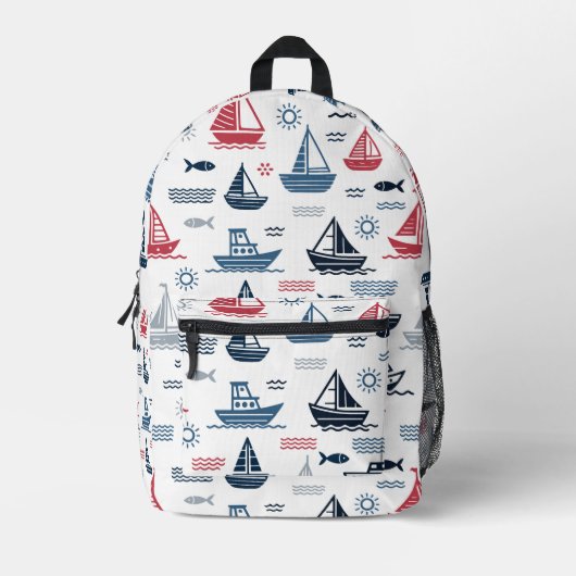 Nautisch patroon met zeilboten en vissen bedrukte rugzak (Voorkant)