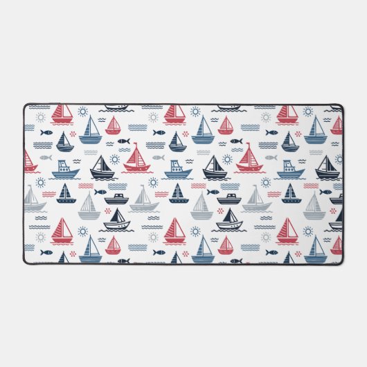 Nautisch patroon met zeilboten en vissen bureaumat (Voorkant)