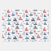 Nautisch patroon met zeilboten en vissen inpakpapier vel (Voorkant 3)