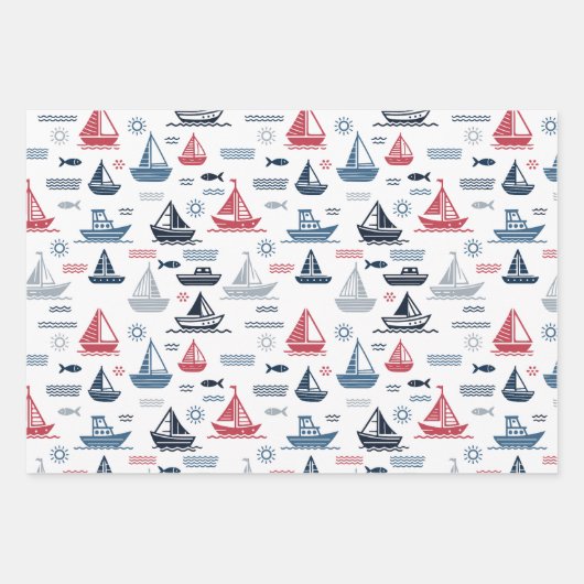 Nautisch patroon met zeilboten en vissen inpakpapier vel (Voorkant 2)