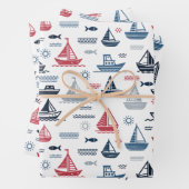 Nautisch patroon met zeilboten en vissen inpakpapier vel (In situ)