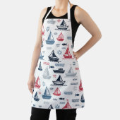 Nautisch patroon met zeilboten en vissen schort (Insitu)