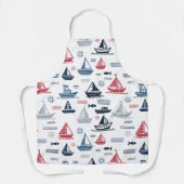 Nautisch patroon met zeilboten en vissen schort (Voorkant)